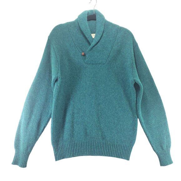 M Men's VTG USA L.L. Bean Shawl Sweater Green Wool Grandpa Button Neck Collar - Picture 1 of 9